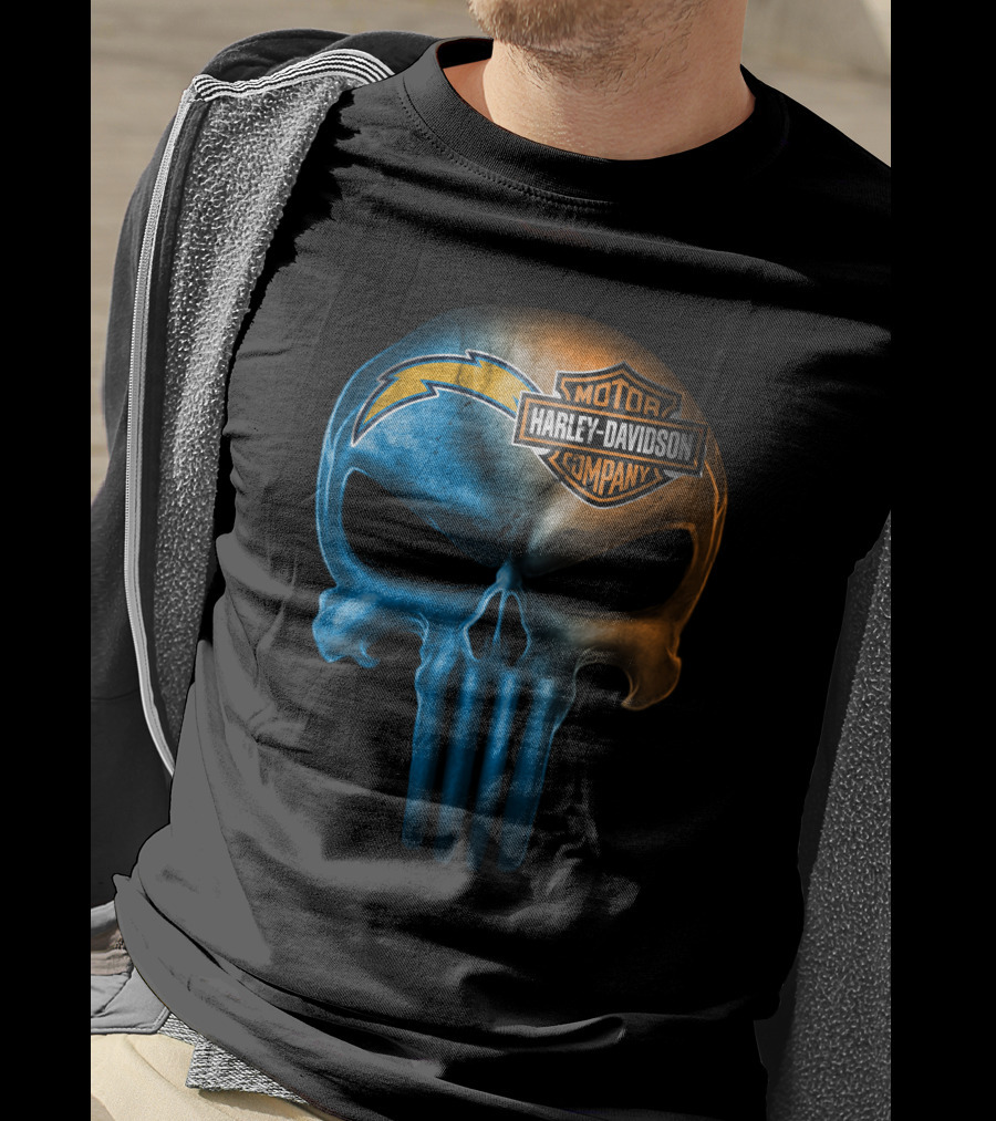 Los Angeles Chargers Skull Harley Davidson Motor Company T-Shirt