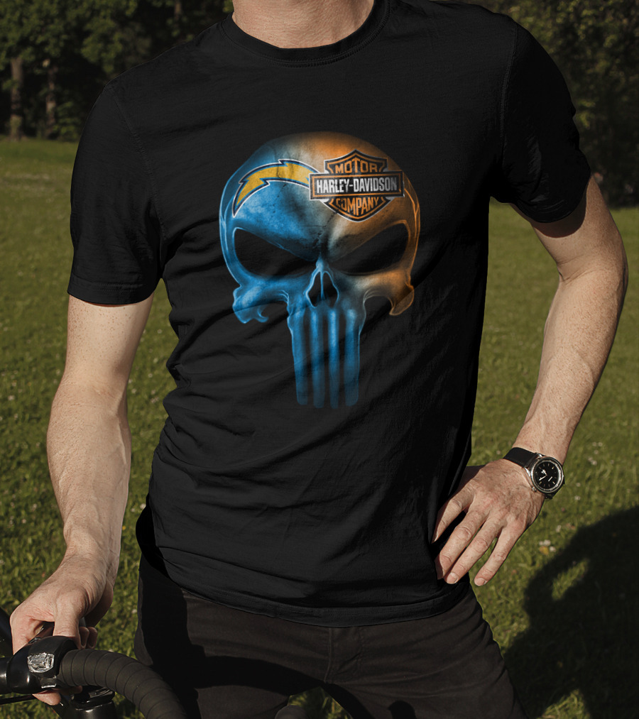 Los Angeles Chargers Skull Harley Davidson Motor Company T-Shirt