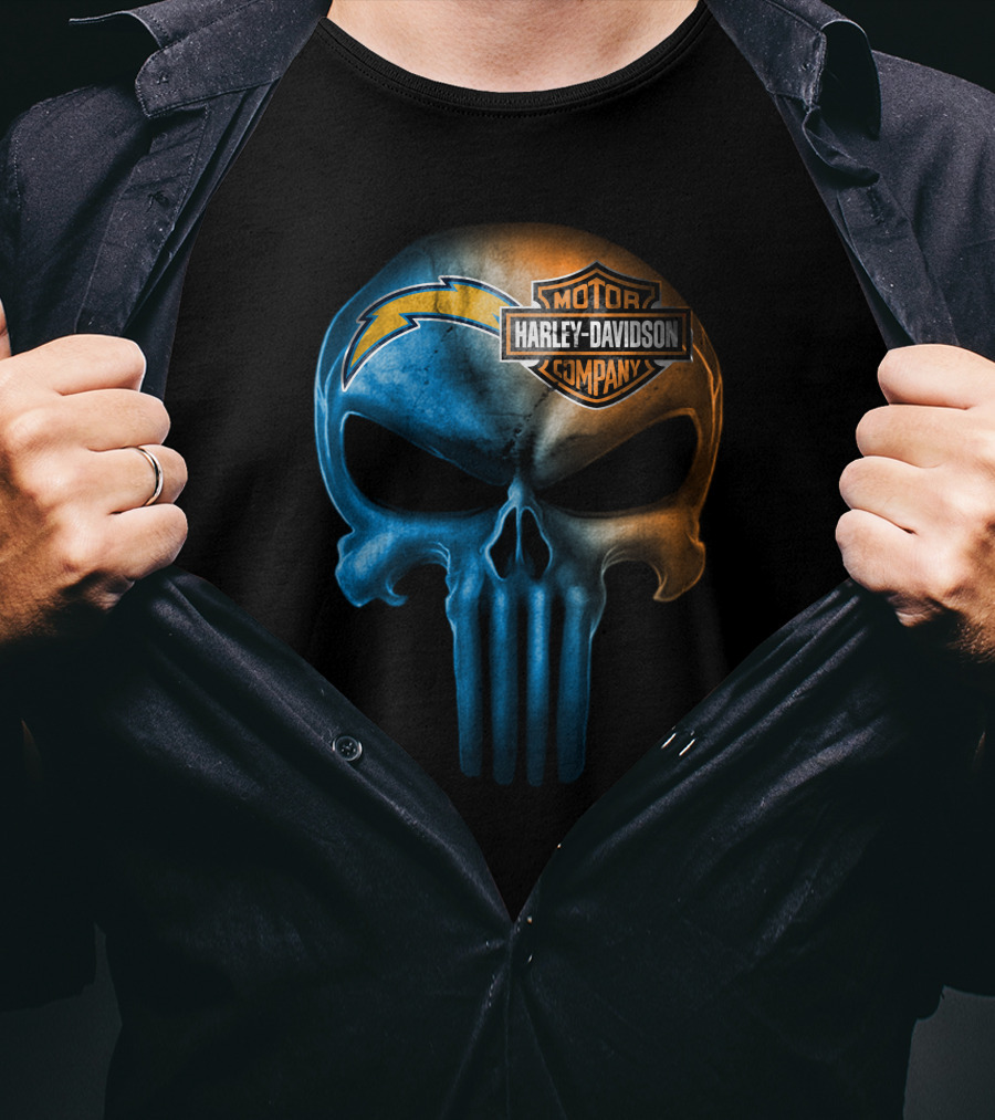 Los Angeles Chargers Skull Harley Davidson Motor Company T-Shirt
