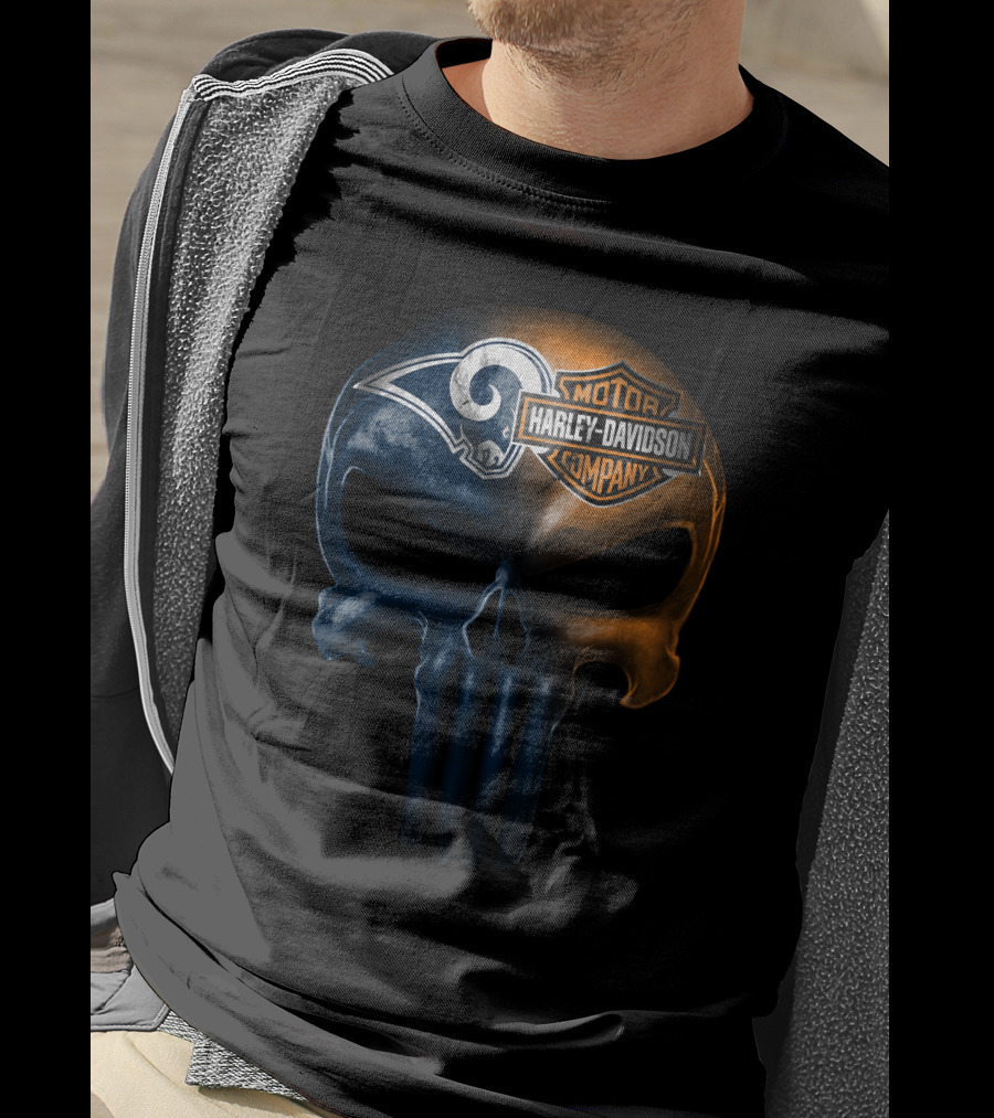 Los Angeles Rams Skull Harley Davidson Logo Fusion T-Shirt