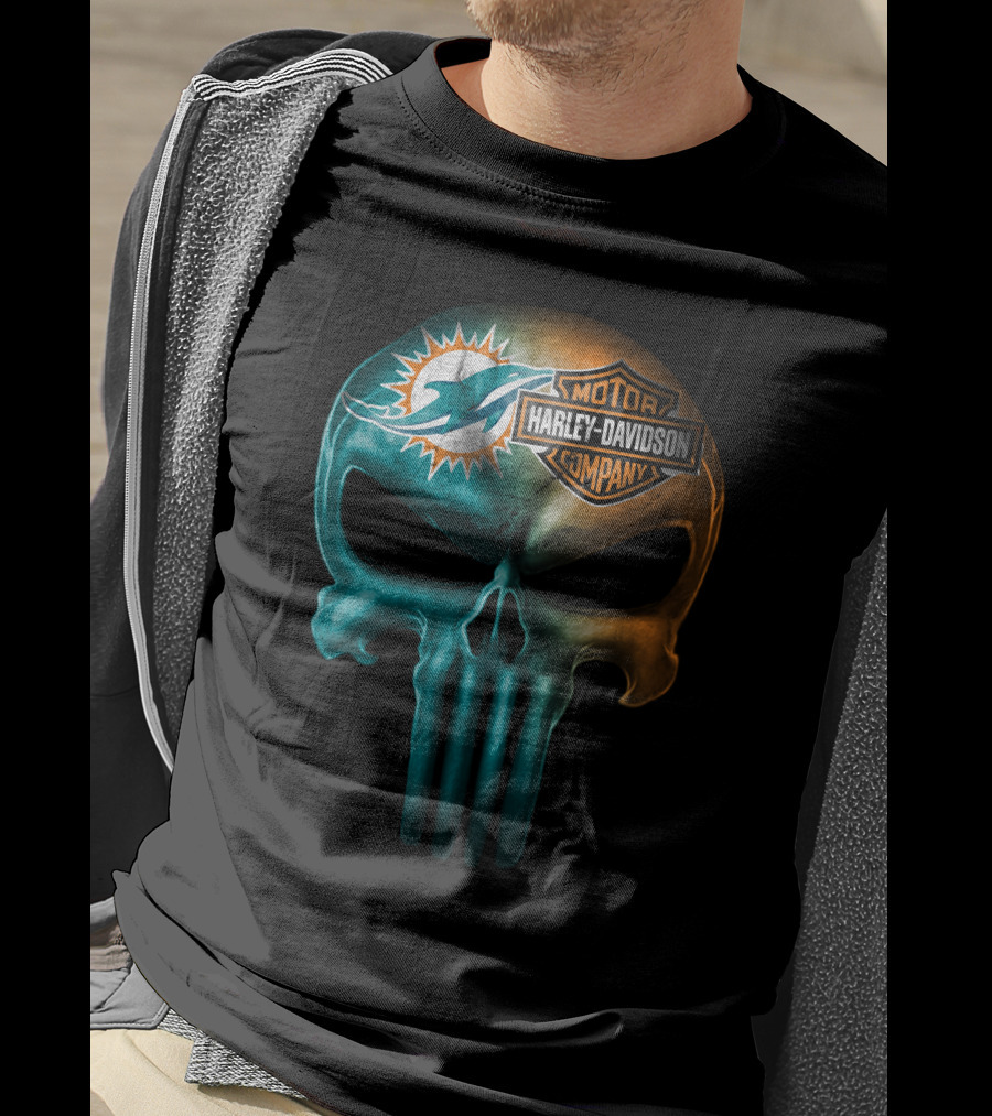 Miami Dolphins Harley Davidson Skull T-Shirt