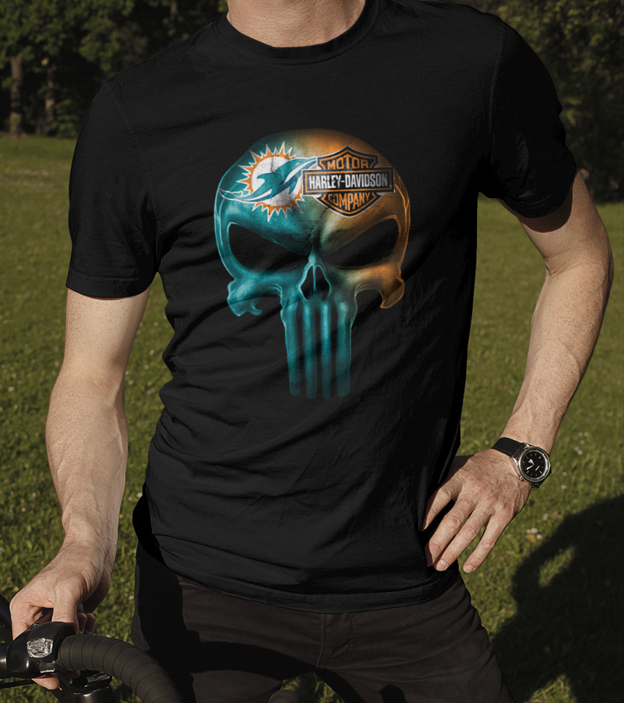 Miami Dolphins Harley Davidson Skull T-Shirt