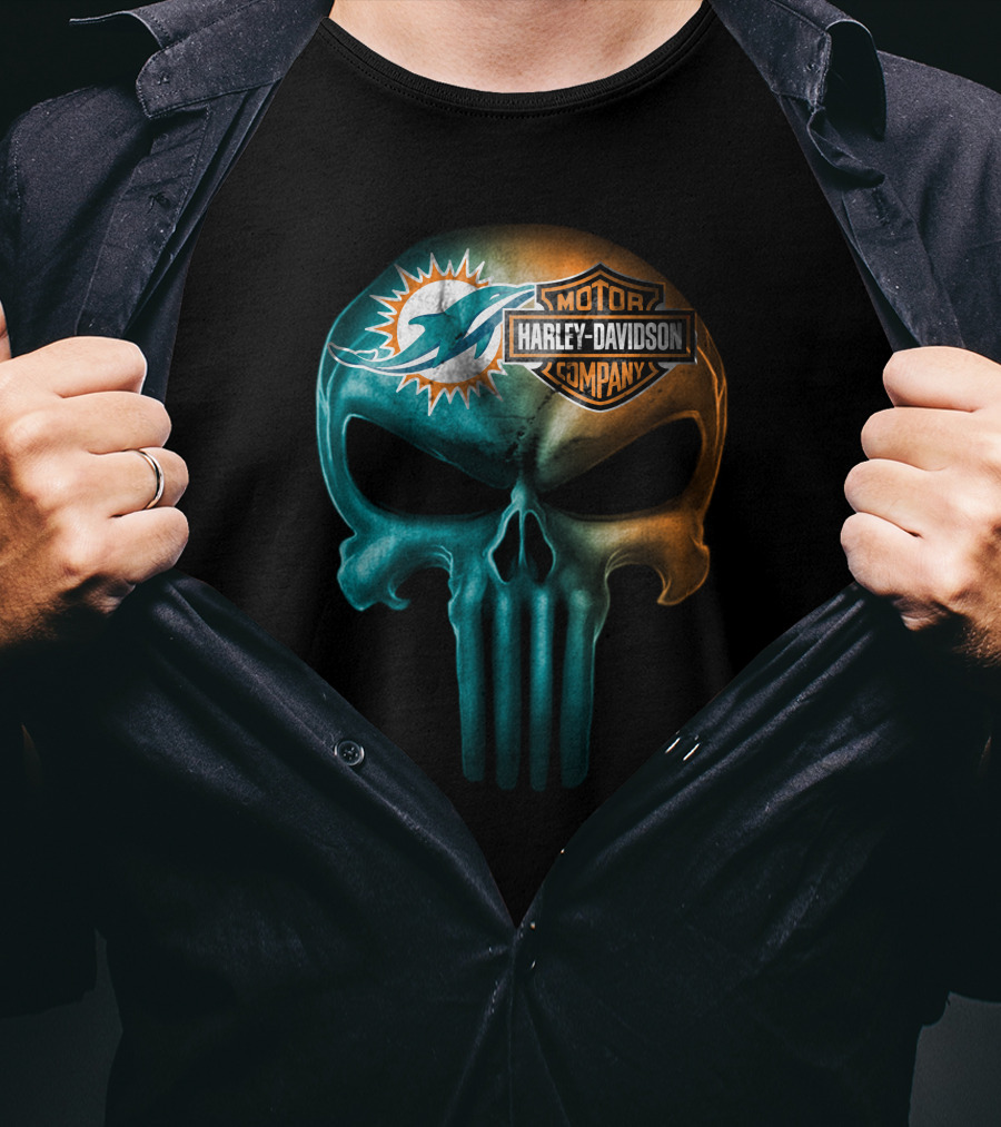Miami Dolphins Harley Davidson Skull T-Shirt