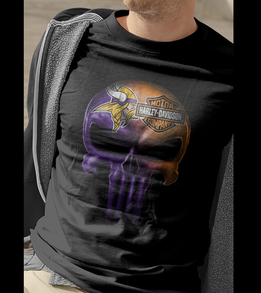 Minnesota Vikings Skull Harley Davidson Motor Company T-Shirt