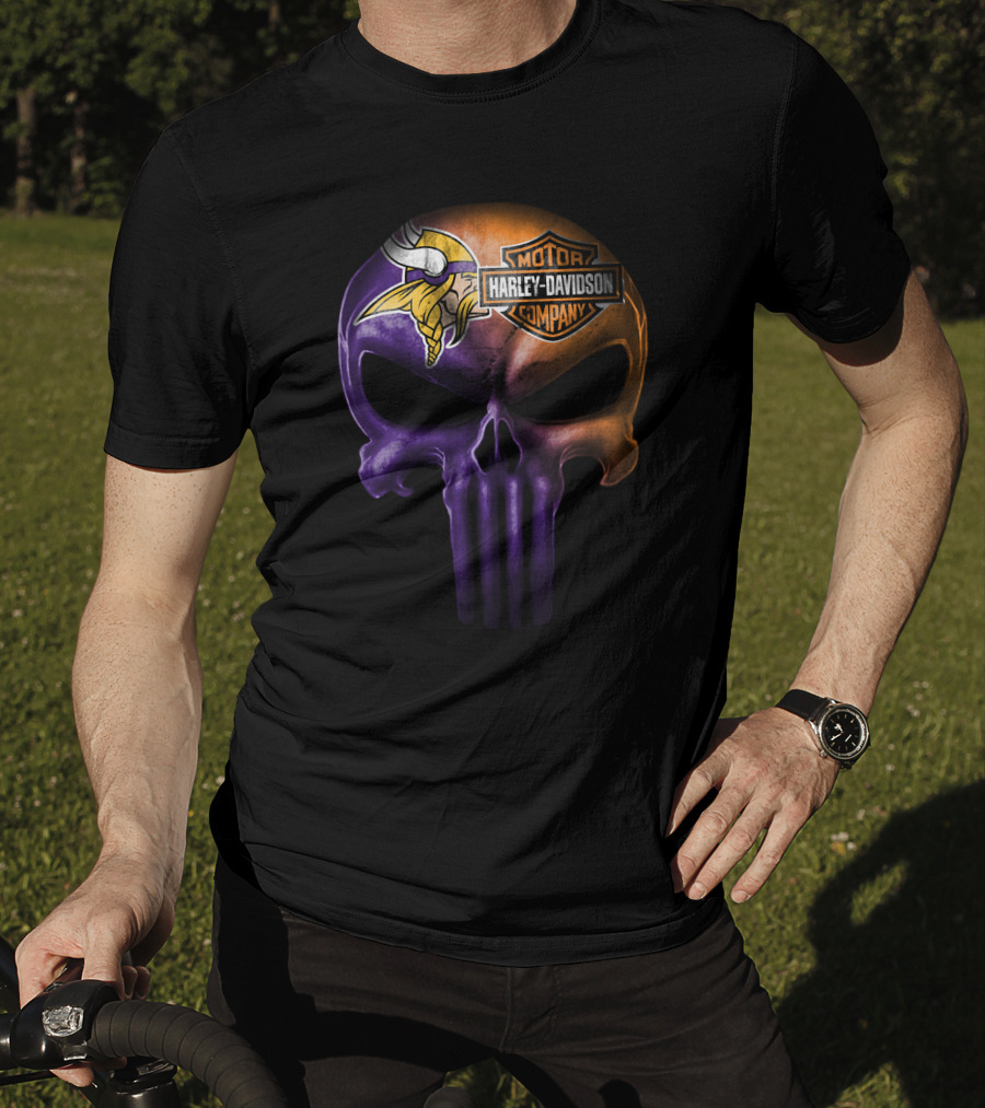 Minnesota Vikings Skull Harley Davidson Motor Company T-Shirt