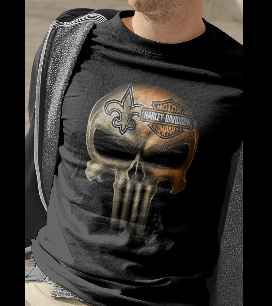 New Orleans Saints Skull Harley Davidson Motor Company T-Shirt