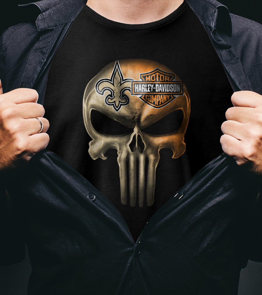 New Orleans Saints Skull Harley Davidson Motor Company T-Shirt
