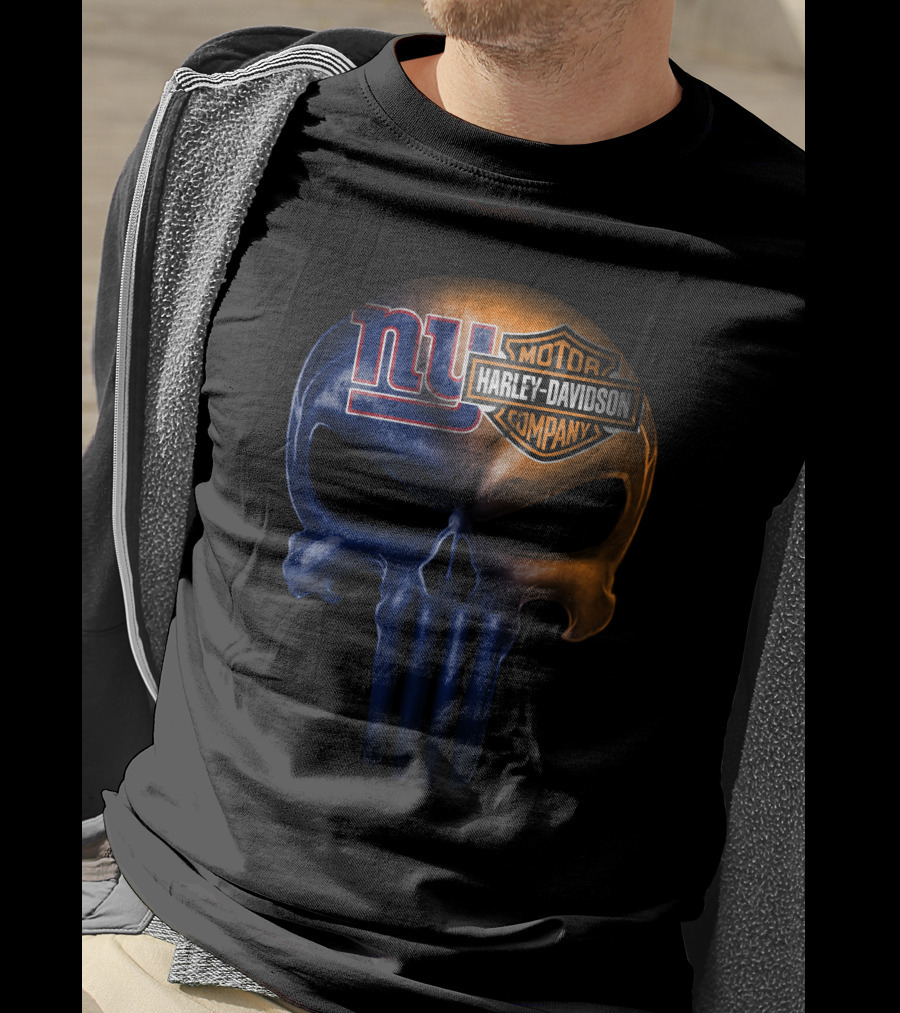 New York Giants Harley Davidson Skull Logo Combination T-Shirt