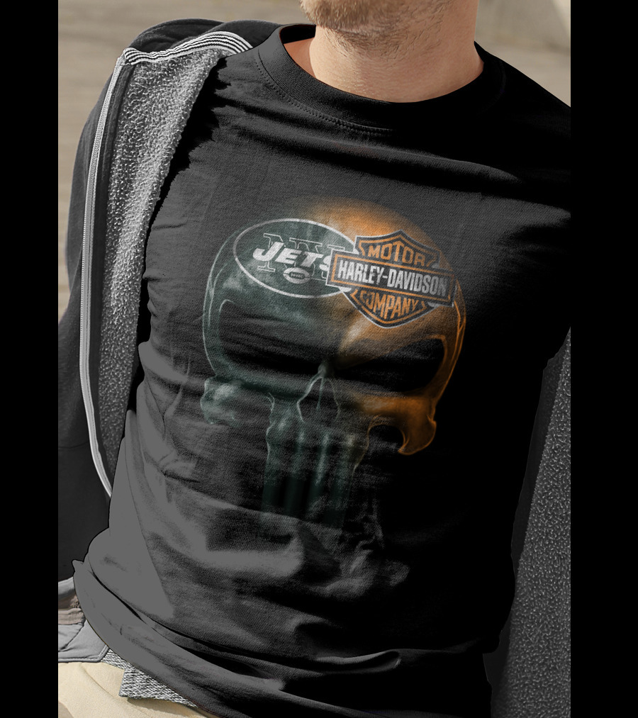New York Jets Harley Davidson Skull Mashup T-Shirt
