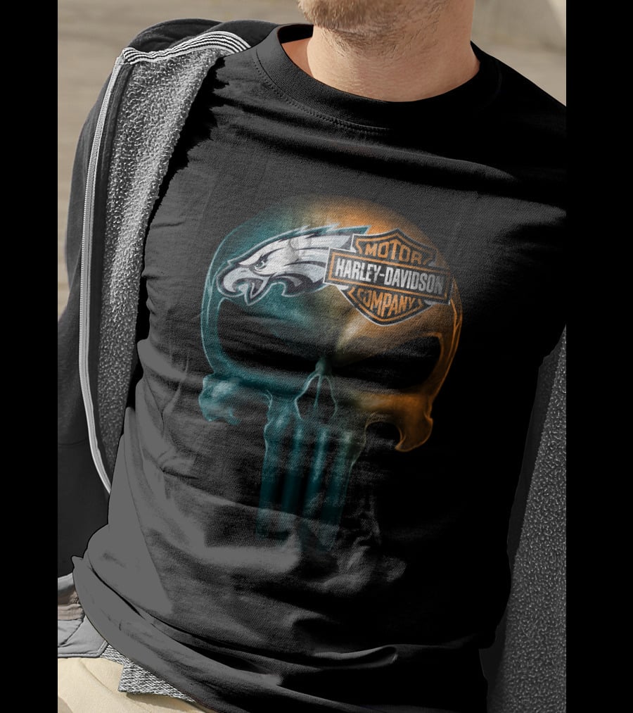 Philadelphia Eagles Harley Davidson Skull T-Shirt