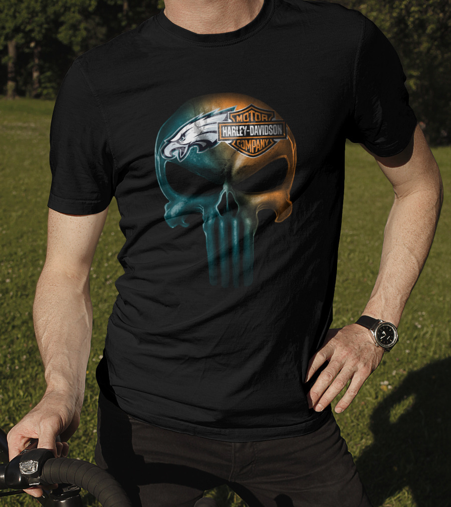 Philadelphia Eagles Harley Davidson Skull T-Shirt