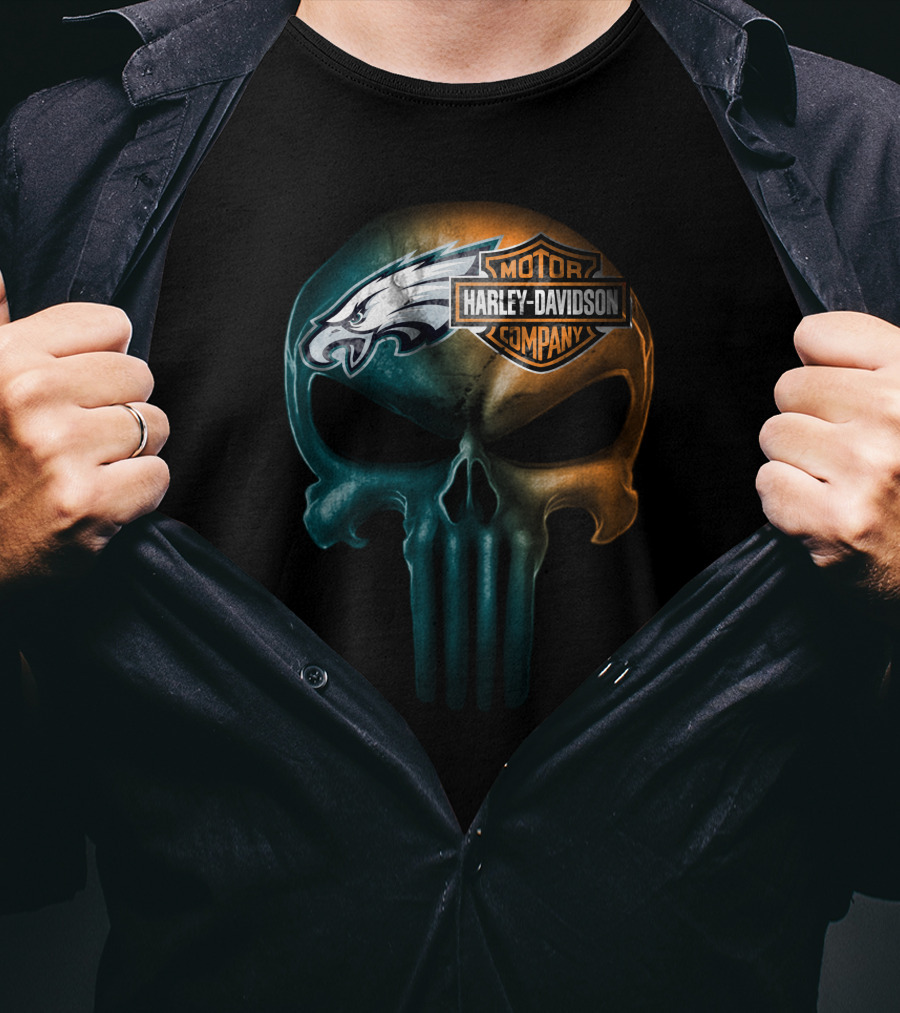 Philadelphia Eagles Harley Davidson Skull T-Shirt