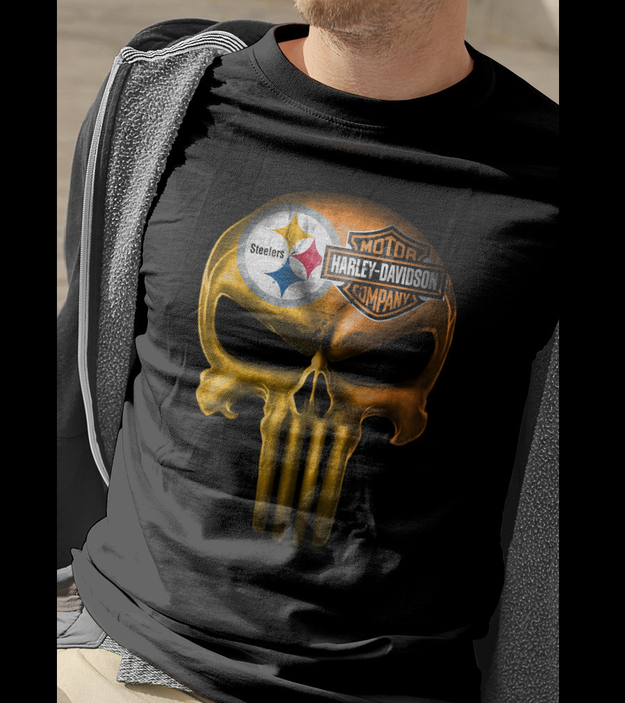 Pittsburgh Steelers Harley Davidson Skull T-Shirt
