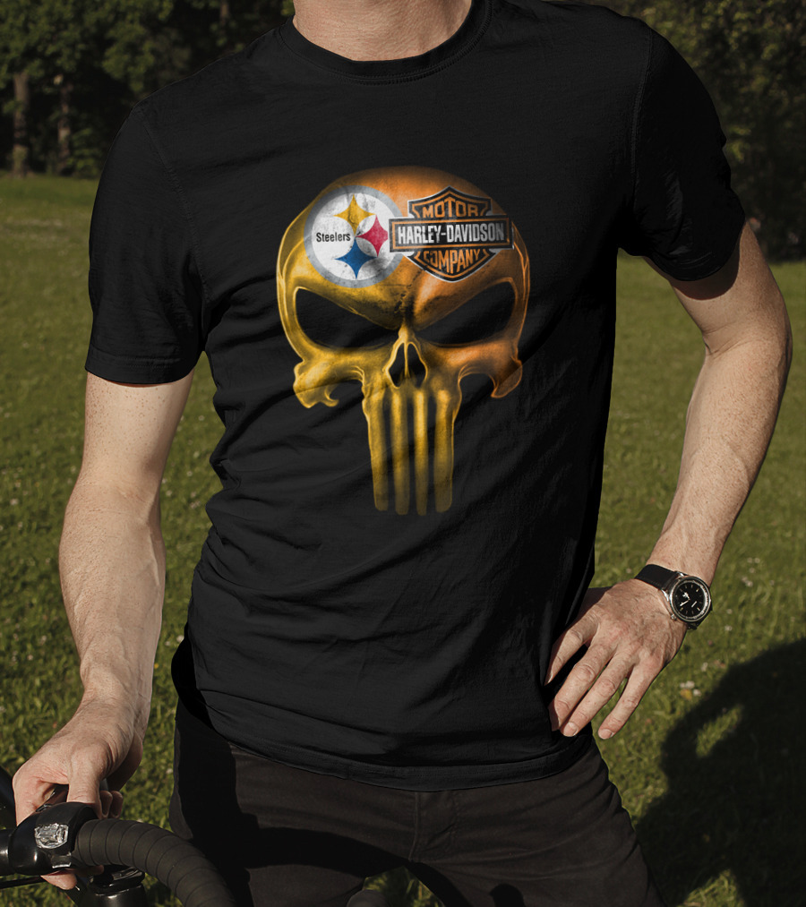 Pittsburgh Steelers Harley Davidson Skull T-Shirt