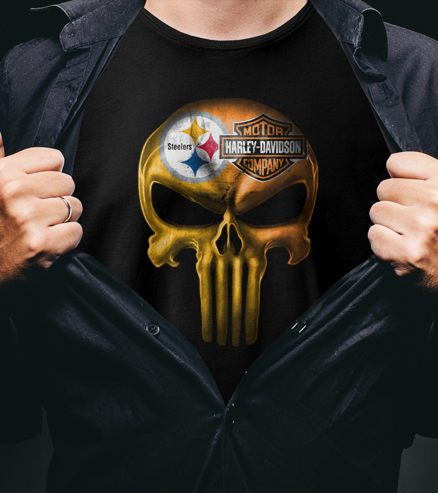 Pittsburgh Steelers Harley Davidson Skull T-Shirt