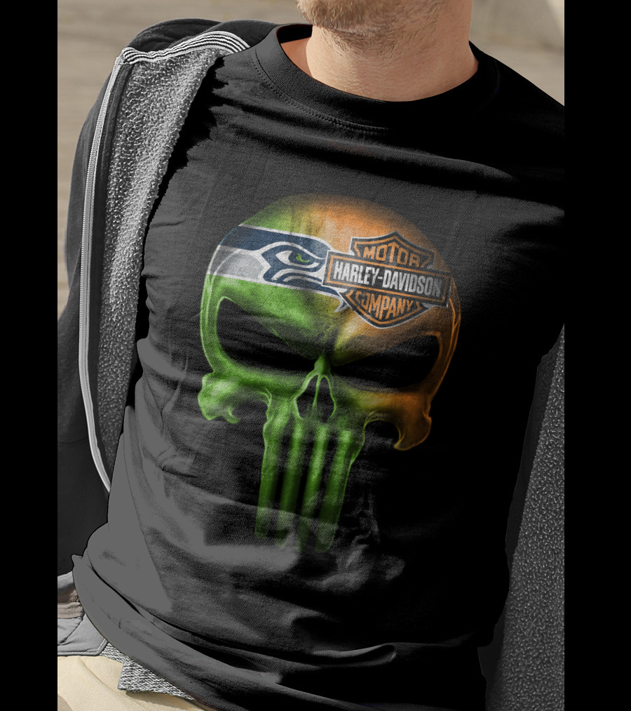 Seattle Seahawks Skull Harley Davidson T-Shirt