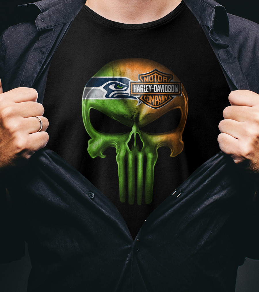 Seattle Seahawks Skull Harley Davidson T-Shirt