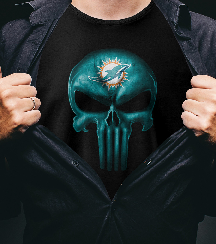 Miami Dolphins Punisher Skull Icon T-Shirt