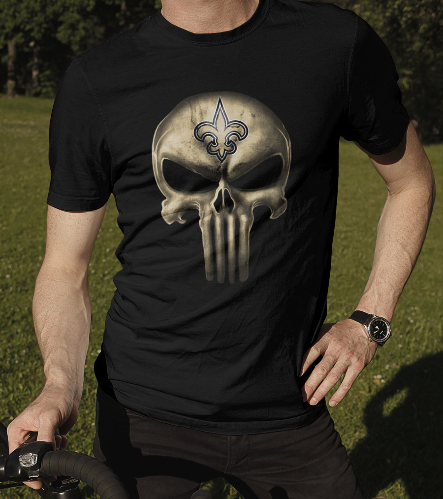 New Orleans Saints Skull Emblem Fleur-De-Lis Iconic Symbol T-Shirt