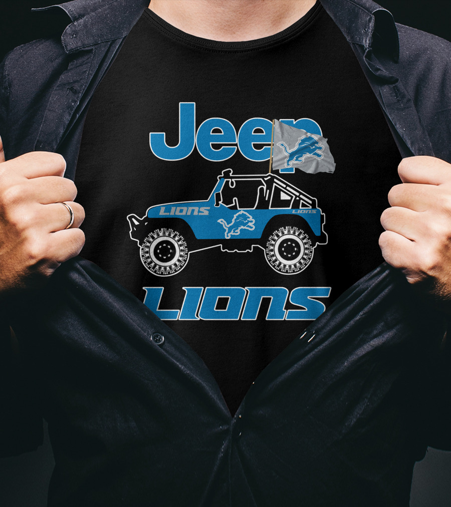 Jeep Lions Detroit Lions Flag Adventure T-Shirt