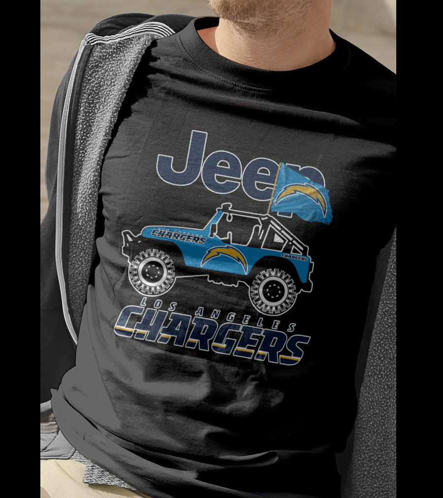 Los Angeles Chargers Jeep Nfl Team Logo Blue Flag Off-Road Adventure T-Shirt