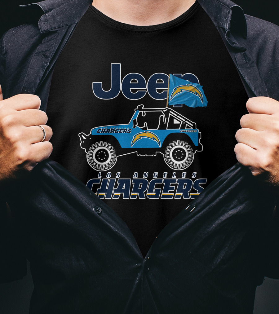 Los Angeles Chargers Jeep Nfl Team Logo Blue Flag Off-Road Adventure T-Shirt