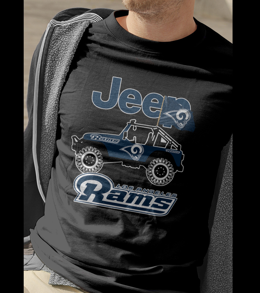 Los Angeles Rams Jeep Off-Road Adventure With Team Logo And Flag T-Shirt