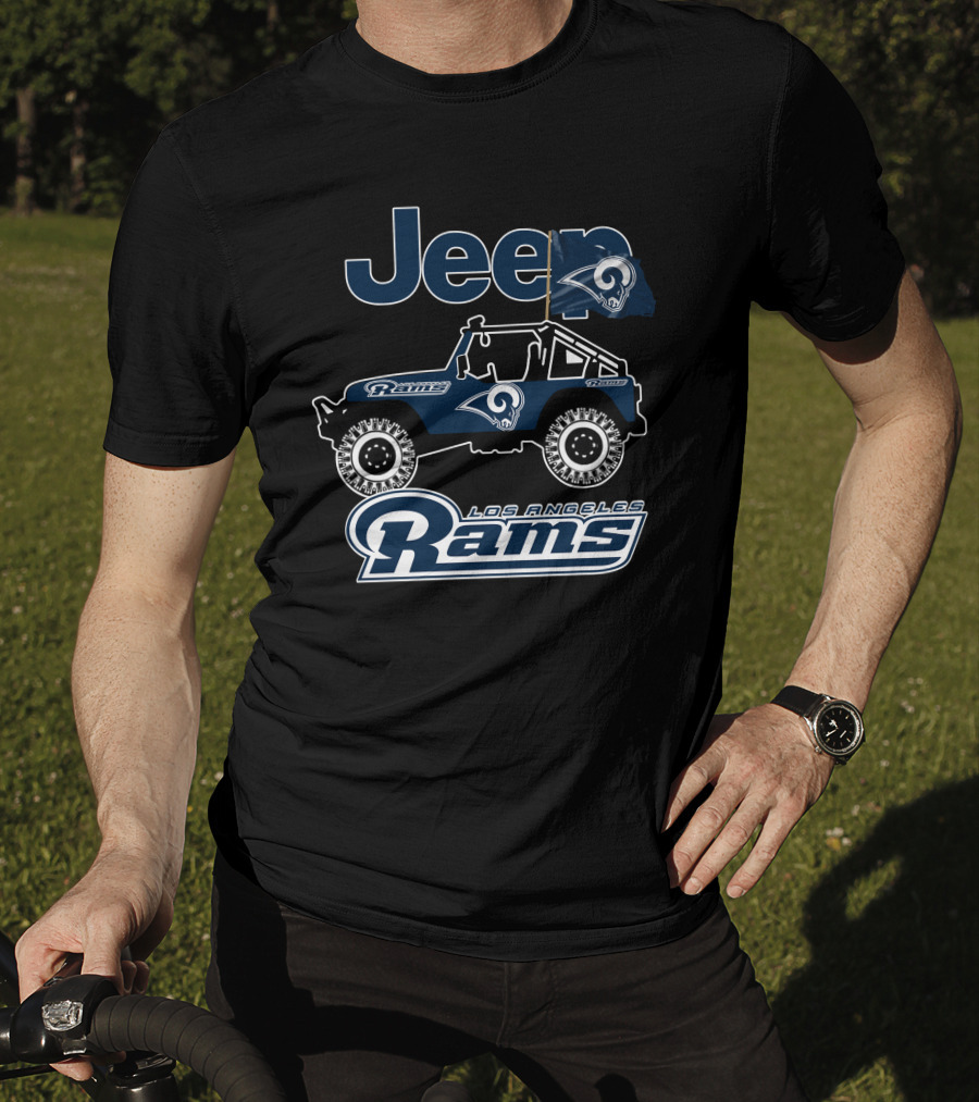 Los Angeles Rams Jeep Off-Road Adventure With Team Logo And Flag T-Shirt