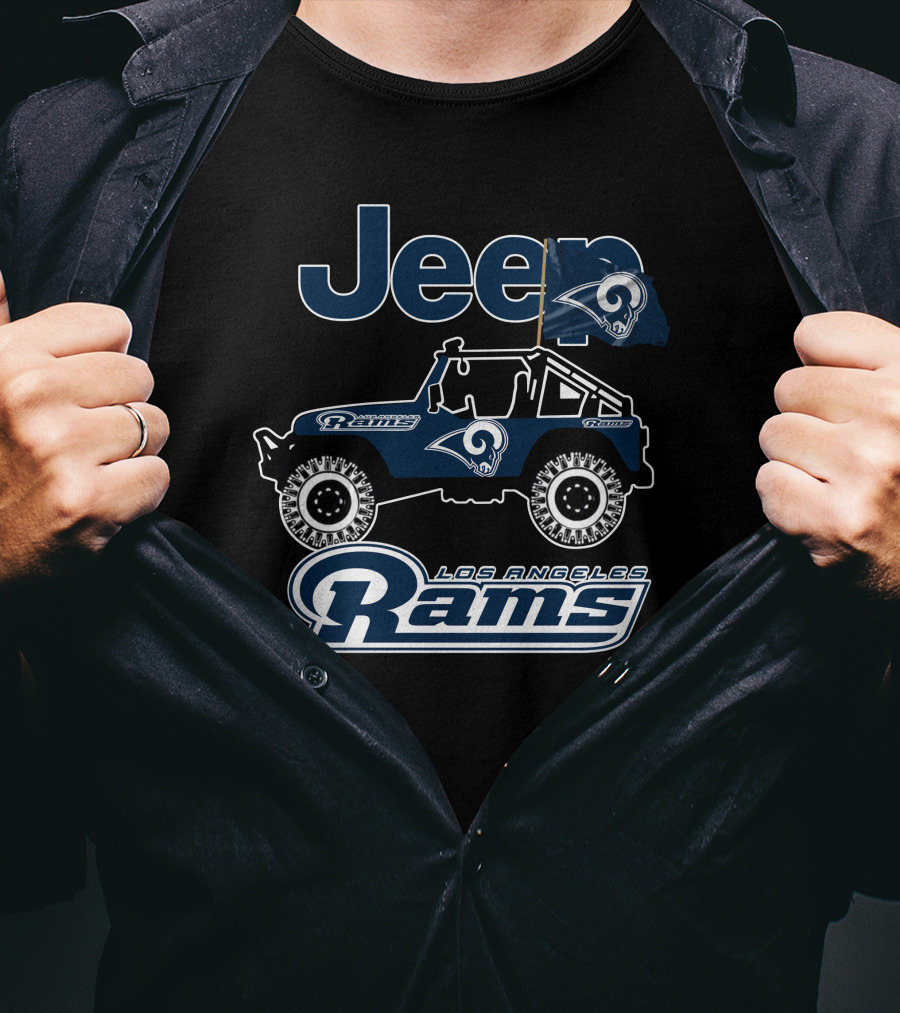 Los Angeles Rams Jeep Off-Road Adventure With Team Logo And Flag T-Shirt