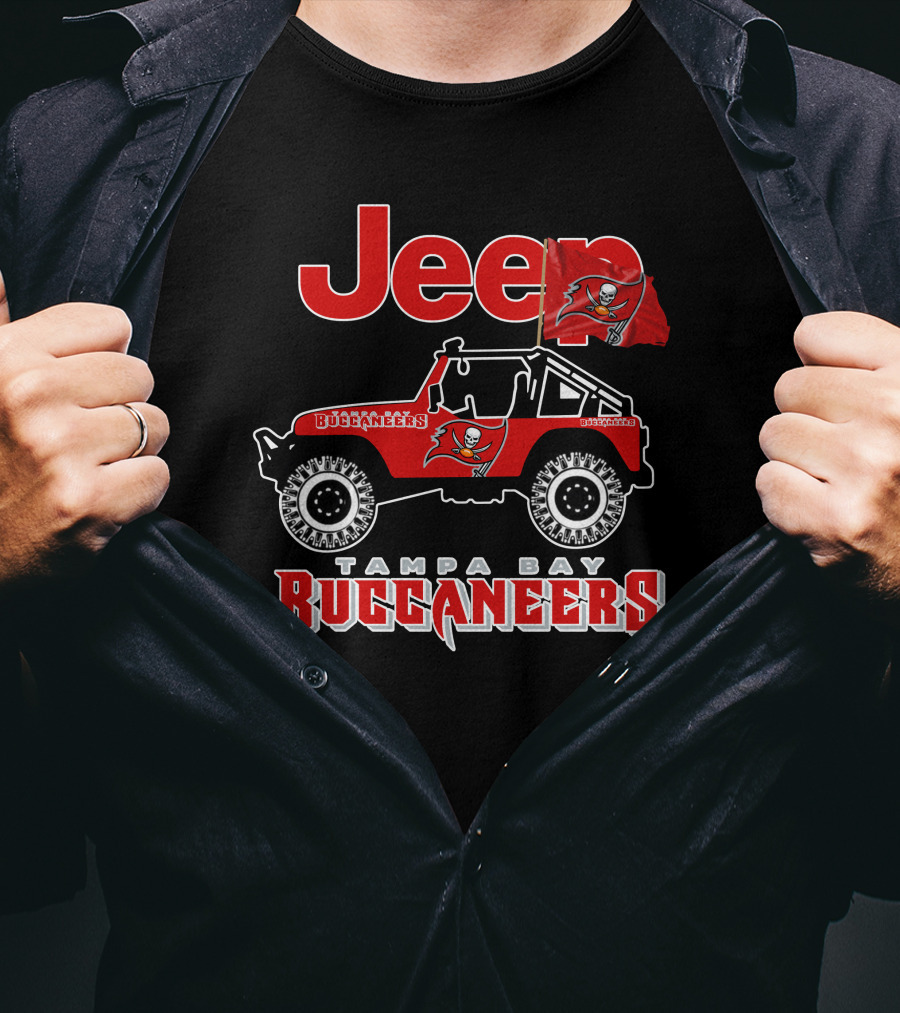 Tampa Bay Buccaneers Jeep With Logo And Flag T-Shirt