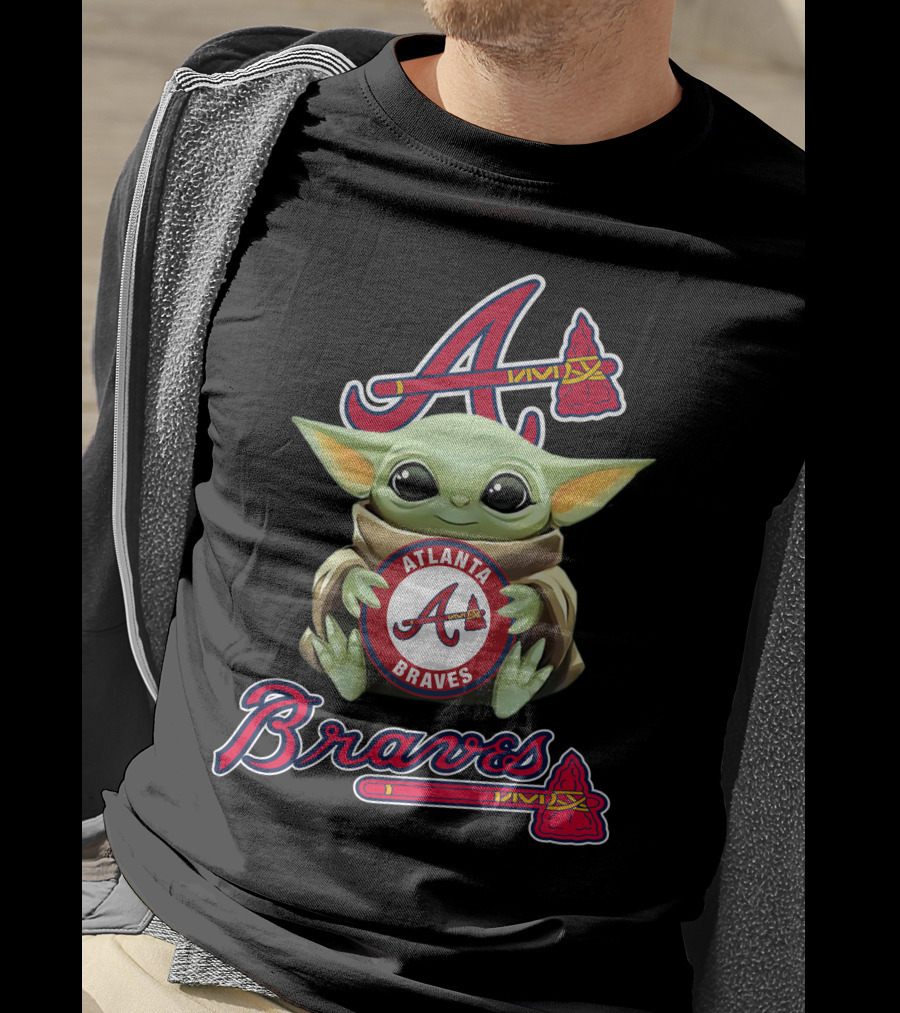 Atlanta Braves Baby Yoda Holding Team T-Shirt