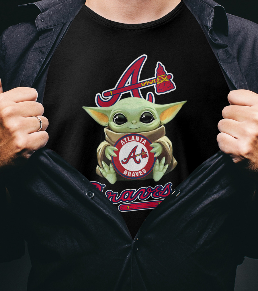 Atlanta Braves Baby Yoda Holding Team T-Shirt