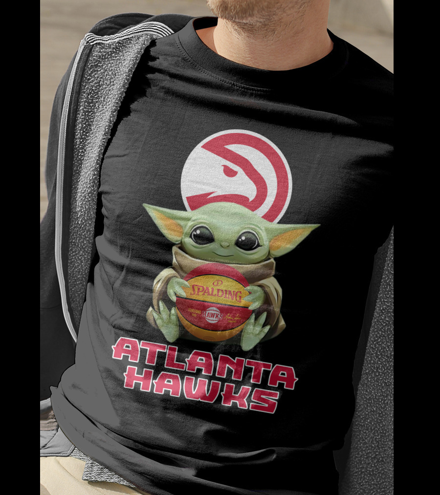 Atlanta Hawks Baby Yoda With Spalding Basketball And Hawks T-Shirt