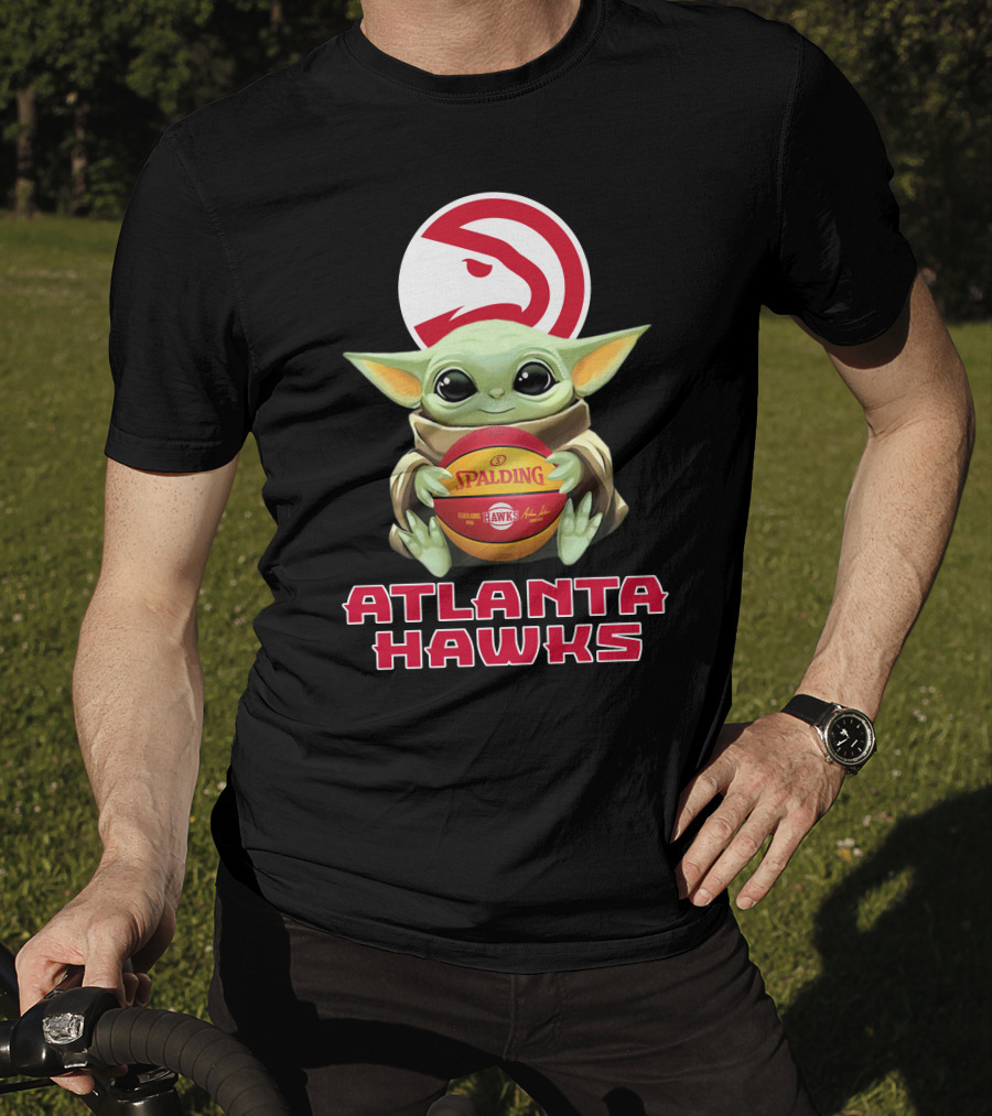 Atlanta Hawks Baby Yoda With Spalding Basketball And Hawks T-Shirt