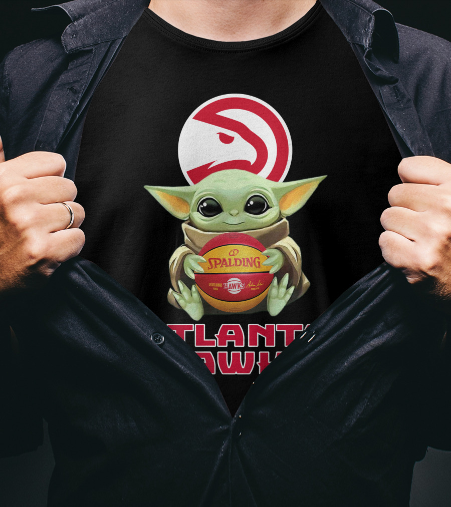 Atlanta Hawks Baby Yoda With Spalding Basketball And Hawks T-Shirt