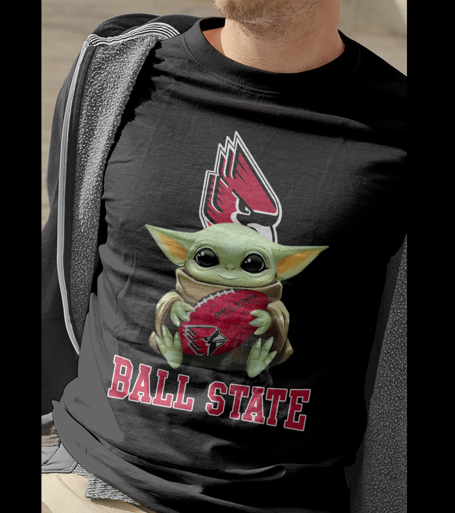 Ball State Cardinals Baby Yoda Football T-Shirt
