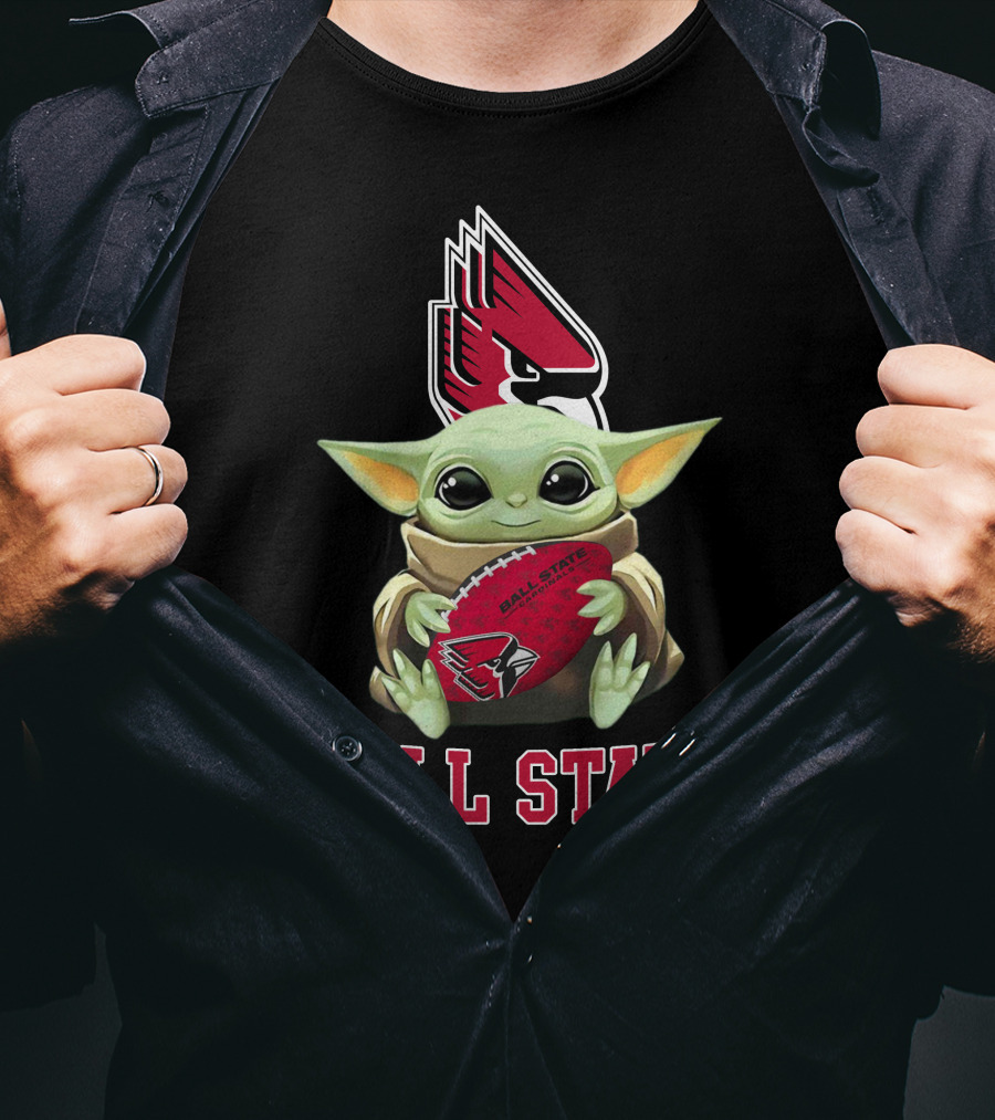 Ball State Cardinals Baby Yoda Football T-Shirt