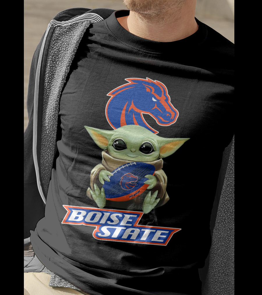 Boise State Broncos Baby Yoda Holding Football T-Shirt