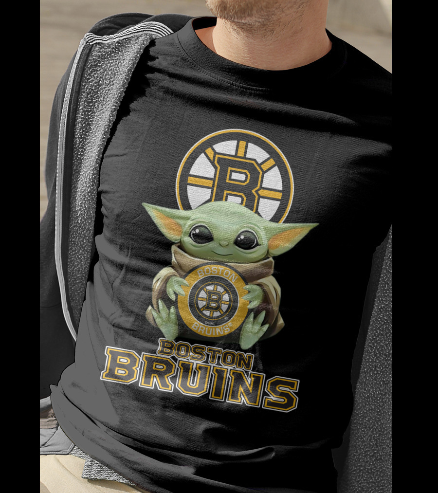 Boston Bruins Baby Yoda Holding Team Logo Plush T-Shirt