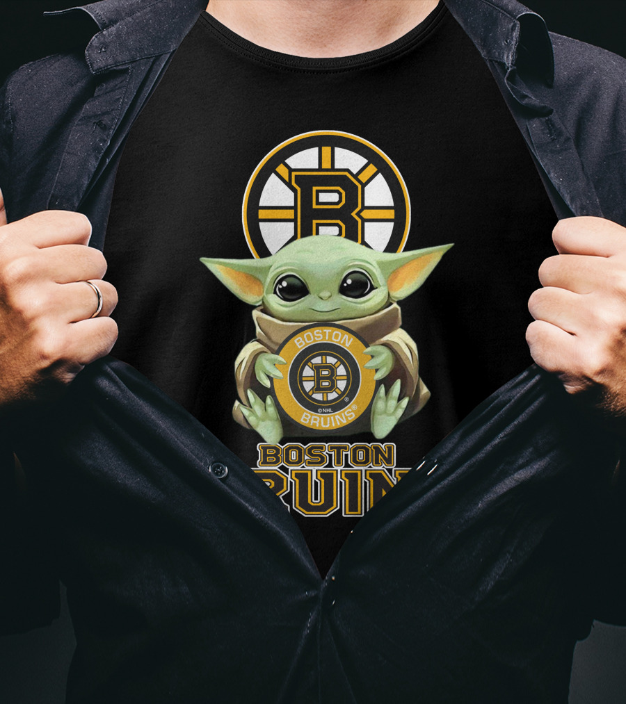 Boston Bruins Baby Yoda Holding Team Logo Plush T-Shirt