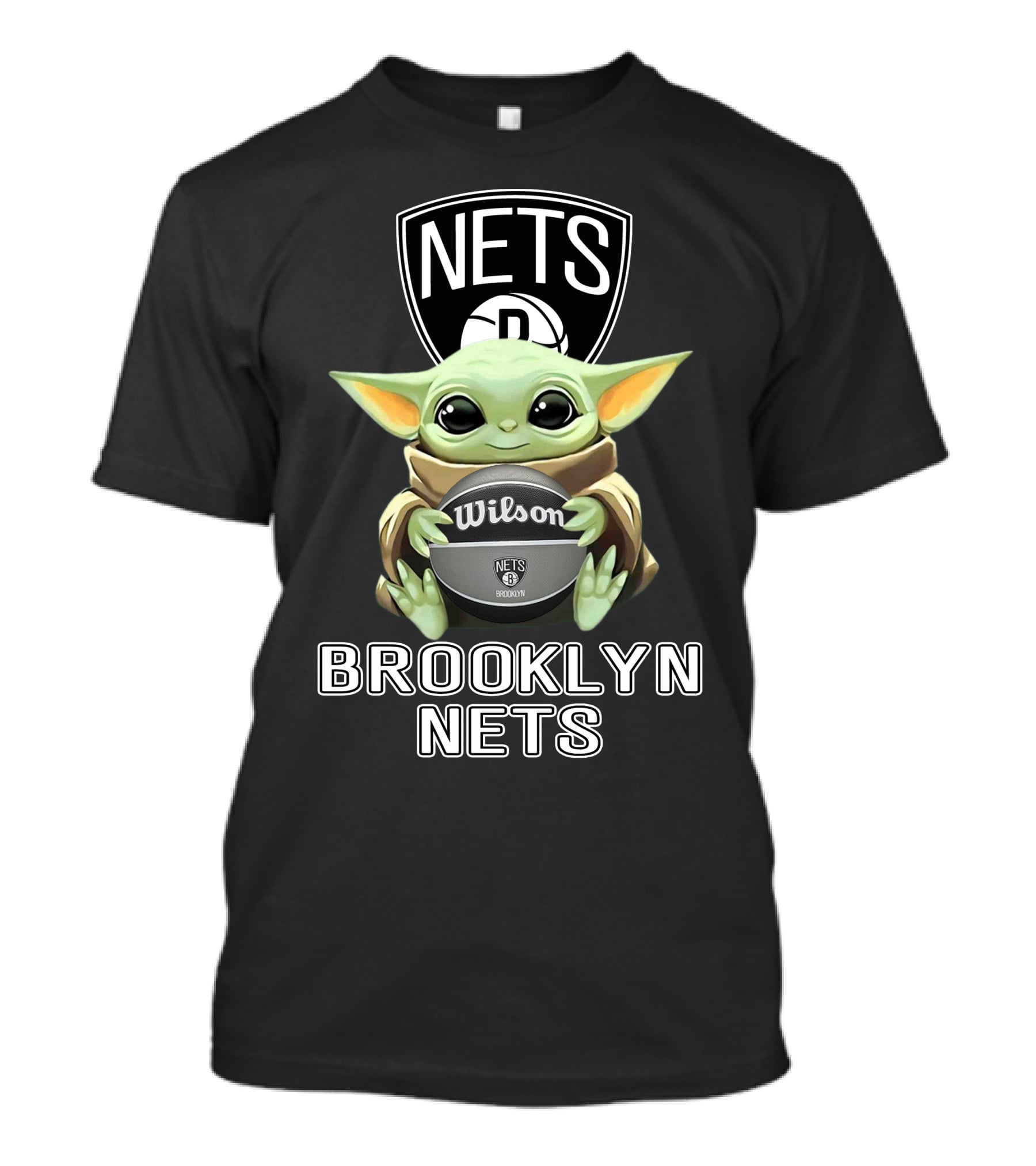 Brooklyn Nets Baby Yoda With Wilson Basketball T-Shirt