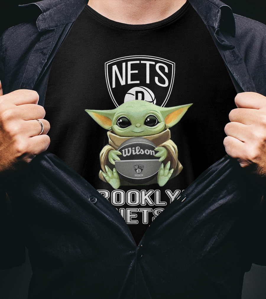 Brooklyn Nets Baby Yoda With Wilson Basketball T-Shirt