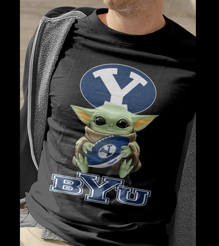 Byu Cougars Baby Yoda Holding Football With Byu T-Shirt