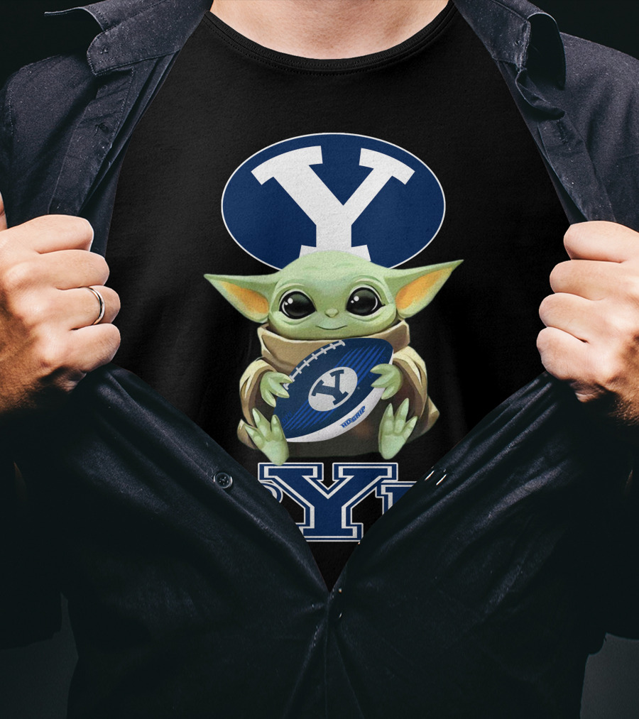 Byu Cougars Baby Yoda Holding Football With Byu T-Shirt