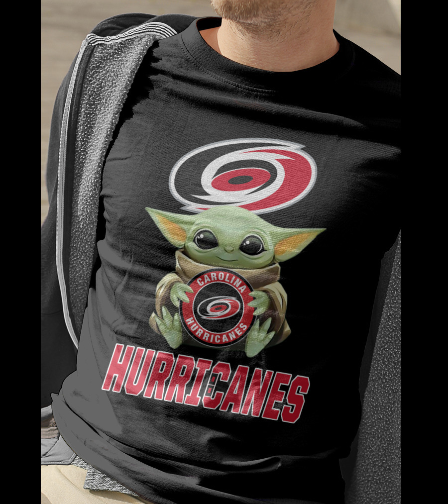 Carolina Hurricanes Baby Yoda Holding Team T-Shirt