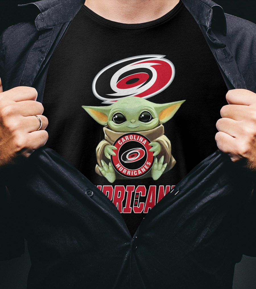 Carolina Hurricanes Baby Yoda Holding Team T-Shirt