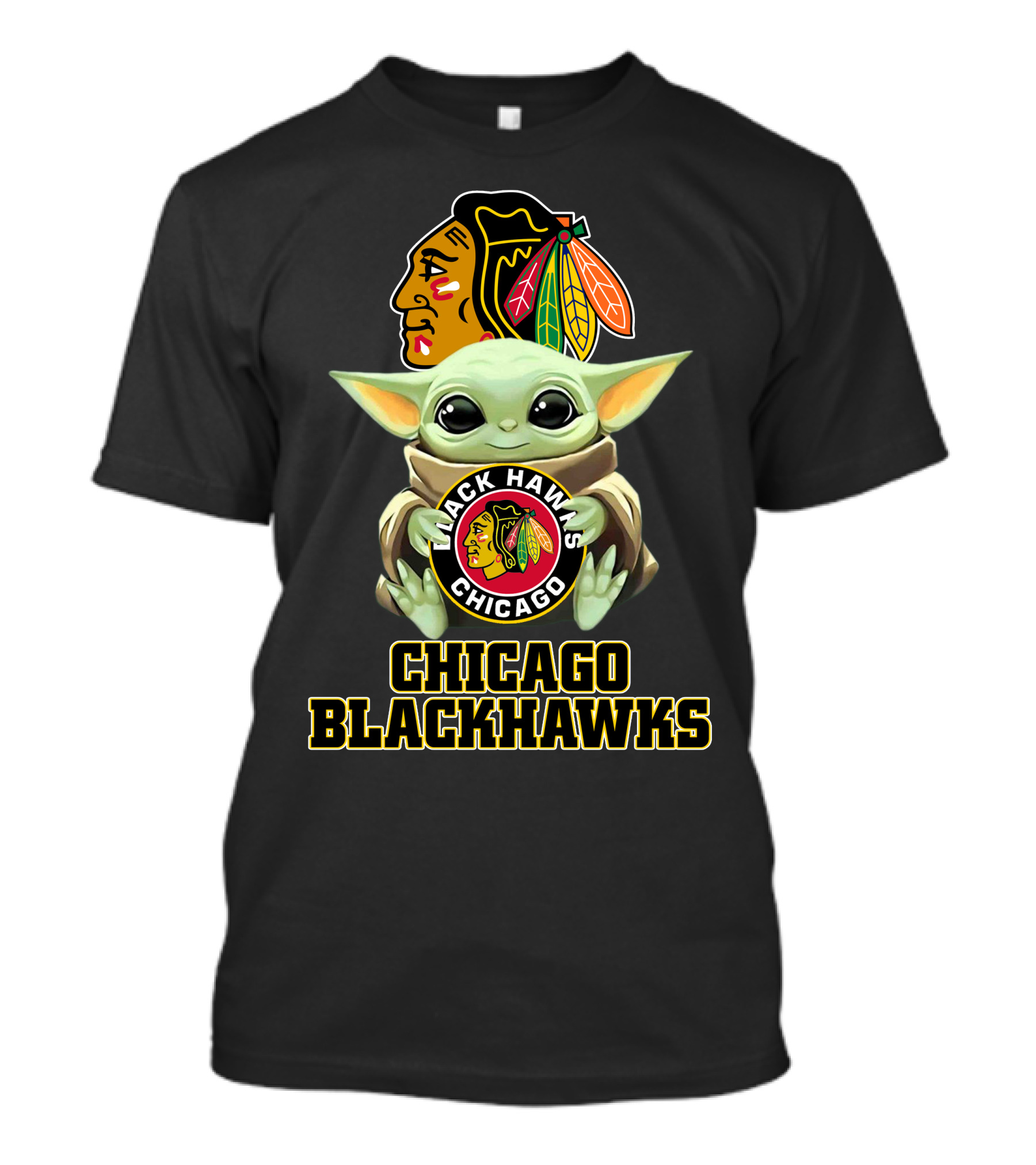 Chicago Blackhawks Baby Yoda Holding Blackhawks T-Shirt
