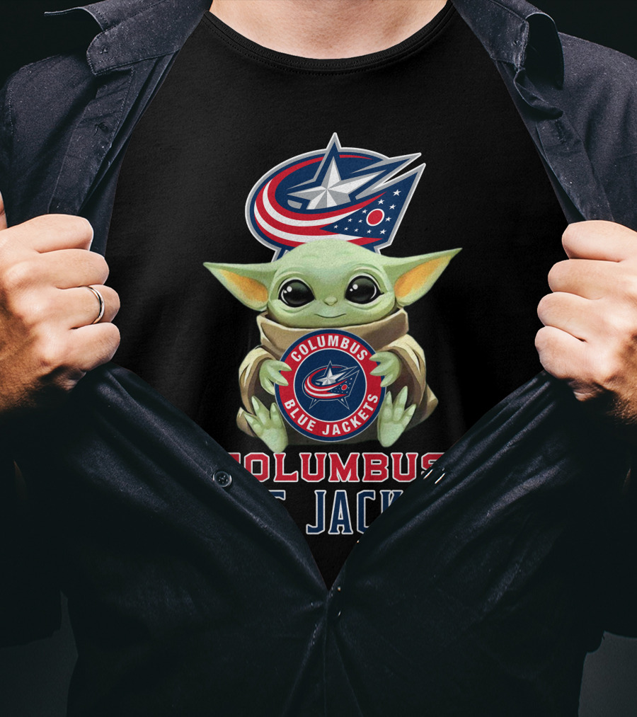 Columbus Blue Jackets Baby Yoda Holding Team T-Shirt