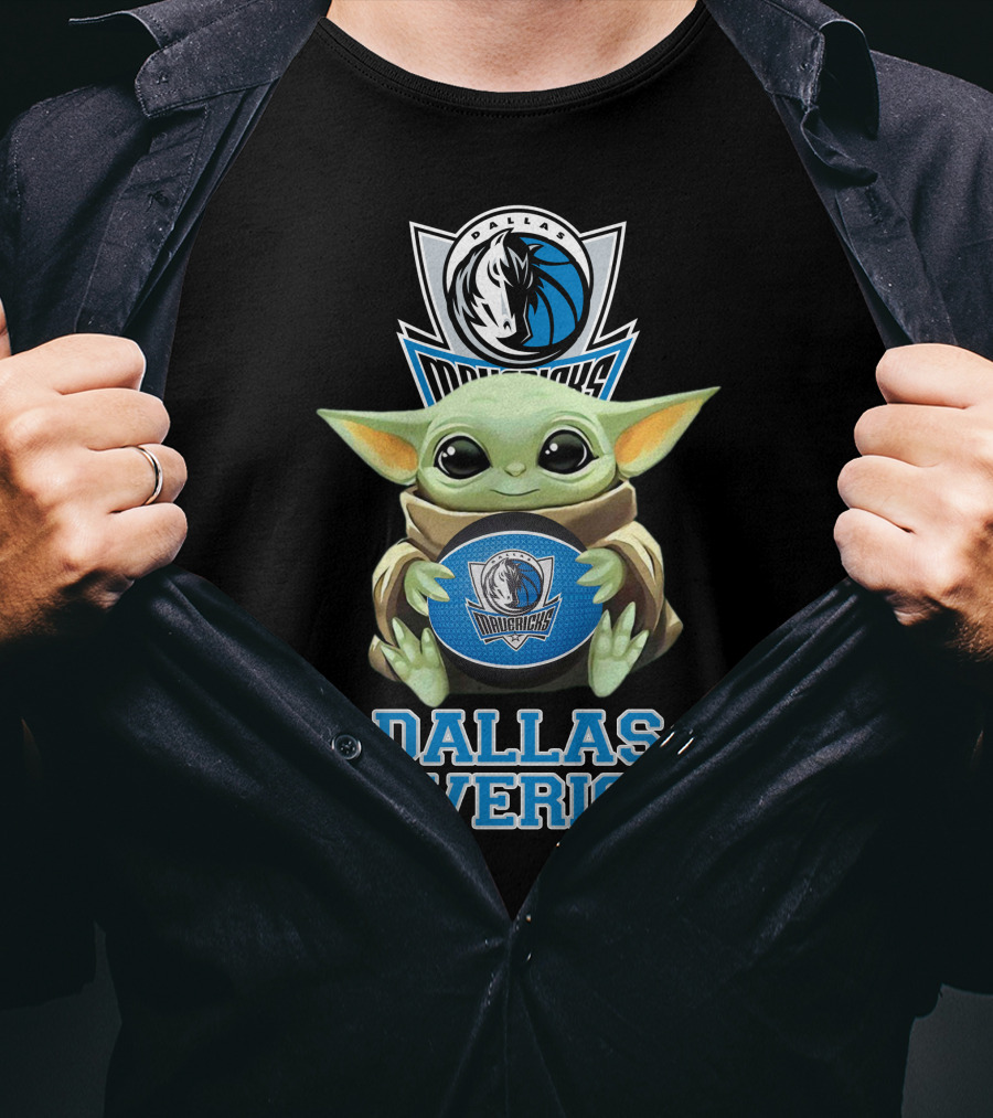 Dallas Mavericks Baby Yoda Holding Basketball T-Shirt