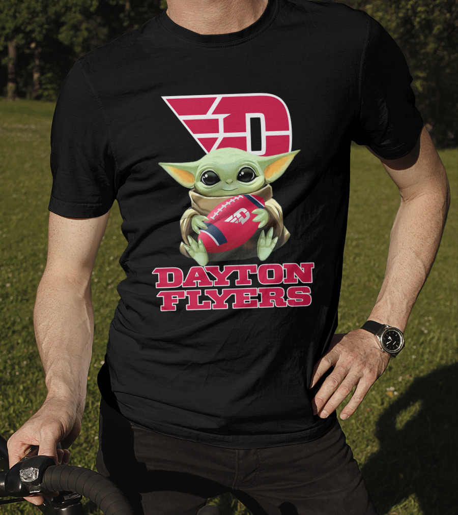 Dayton Flyers Baby Yoda Holding Football T-Shirt